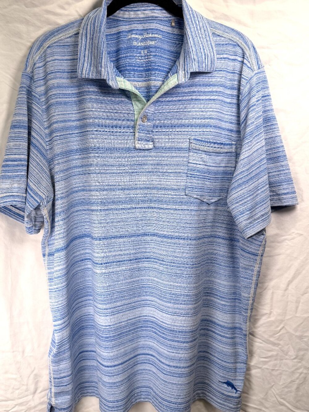 Tommy Bahama IslandZone Polo Shirt Men’s Large Blue Striped Stretch Golf Pocket